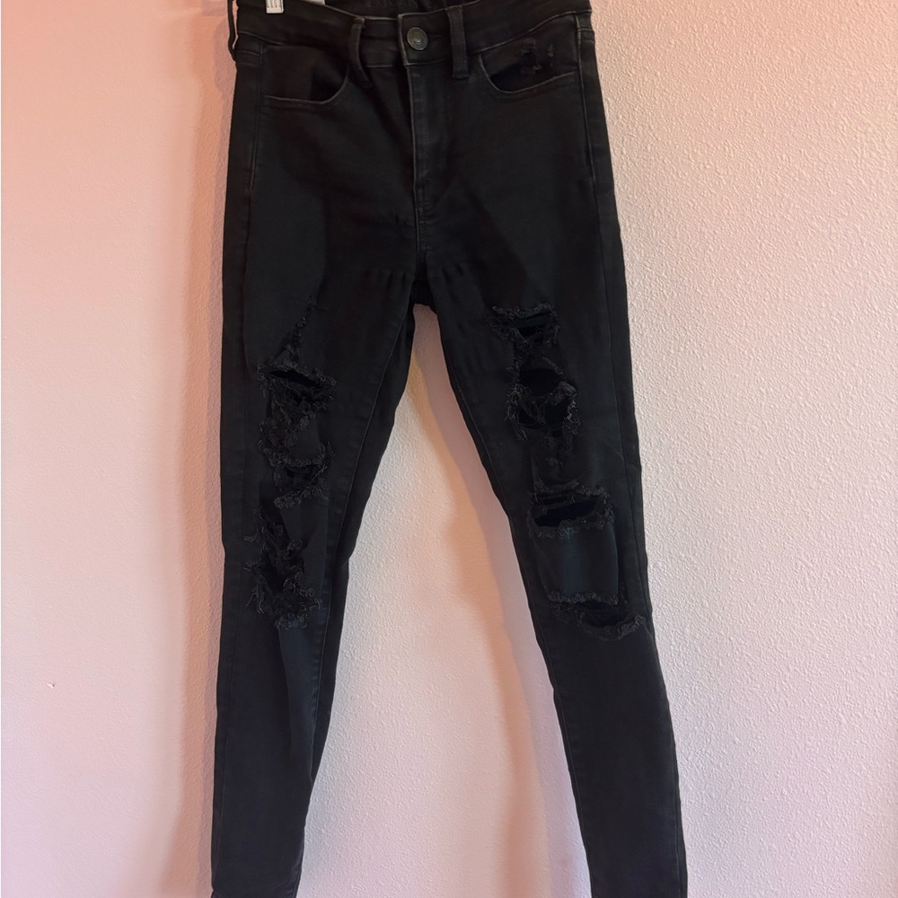 American Eagle Outfitters Black Skinny Distressed Jeans